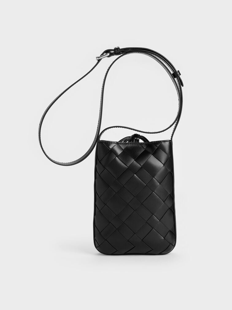 Ivette Woven Tassel Pouch, Noir, hi-res