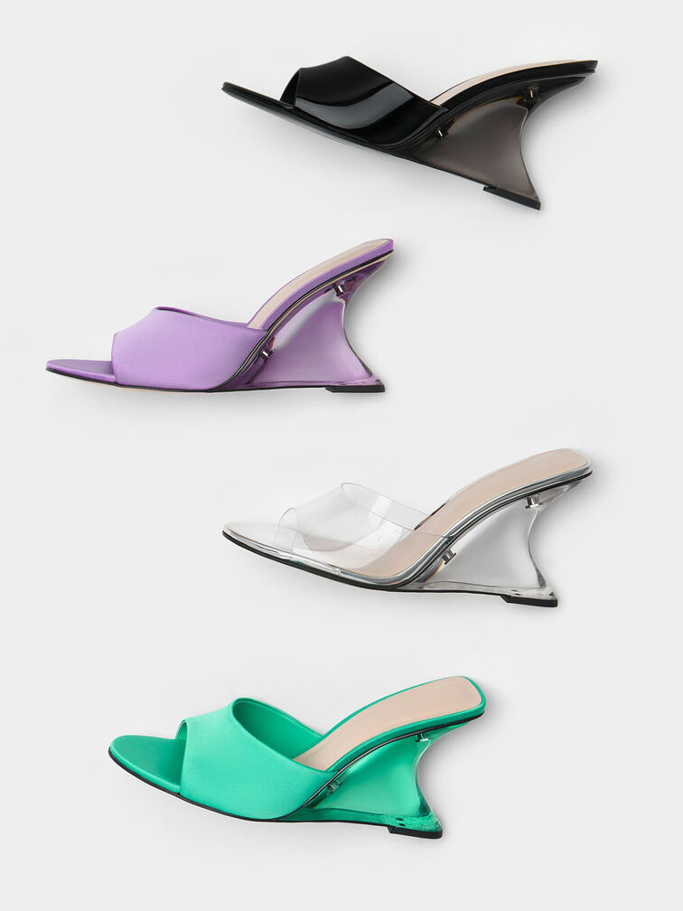 Metallic Sculptural Heel Wedges, Silver, hi-res