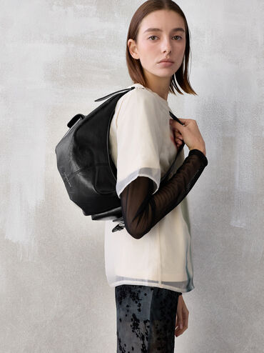 Bessie Side-Pocket Hobo Bag, Noir, hi-res