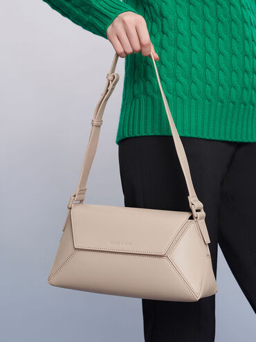 Nasrin Geometric Shoulder Bag, Beige, hi-res