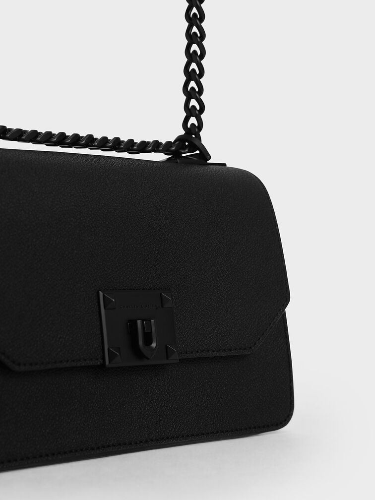 Metallic Push-Lock Crossbody Bag, Ultra-Matte Black, hi-res