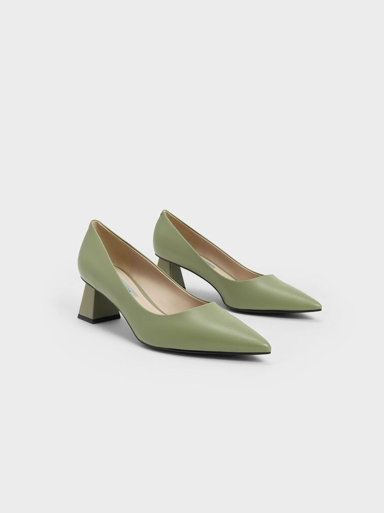 Trapeze Kitten Heel Pumps, Sage Green, hi-res