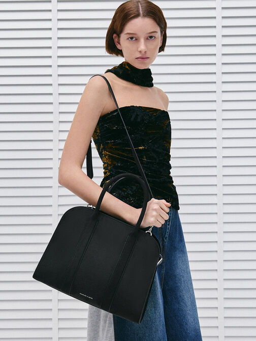 Axel Faux Suede Bowling Bag, Black, hi-res