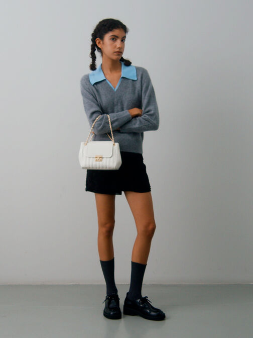 Donna Crinkle-Effect Shoulder Bag, Cream, hi-res