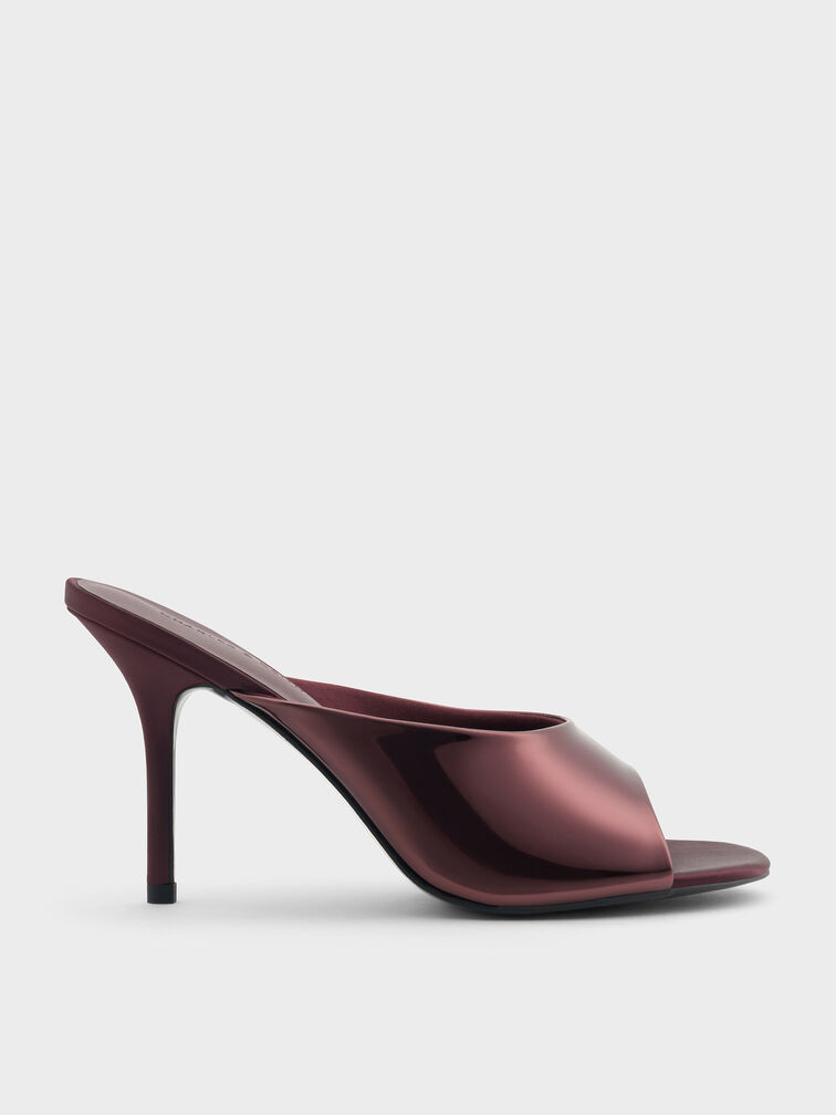 Patent Stiletto Mules, Burgundy, hi-res