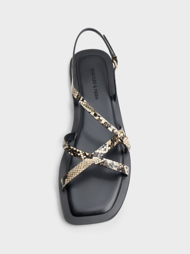 Snake-Print Crossover Slingback Sandals, Animal Print Natural, hi-res