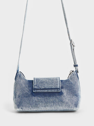 Arwen Denim Belted Shoulder Bag, Denim Blue, hi-res