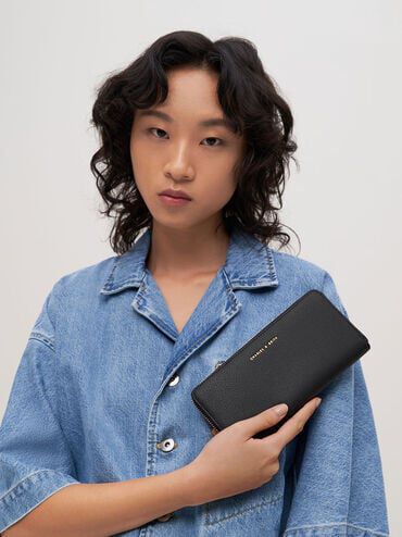 Dulcie Zip-Around Long Wallet, Black, hi-res