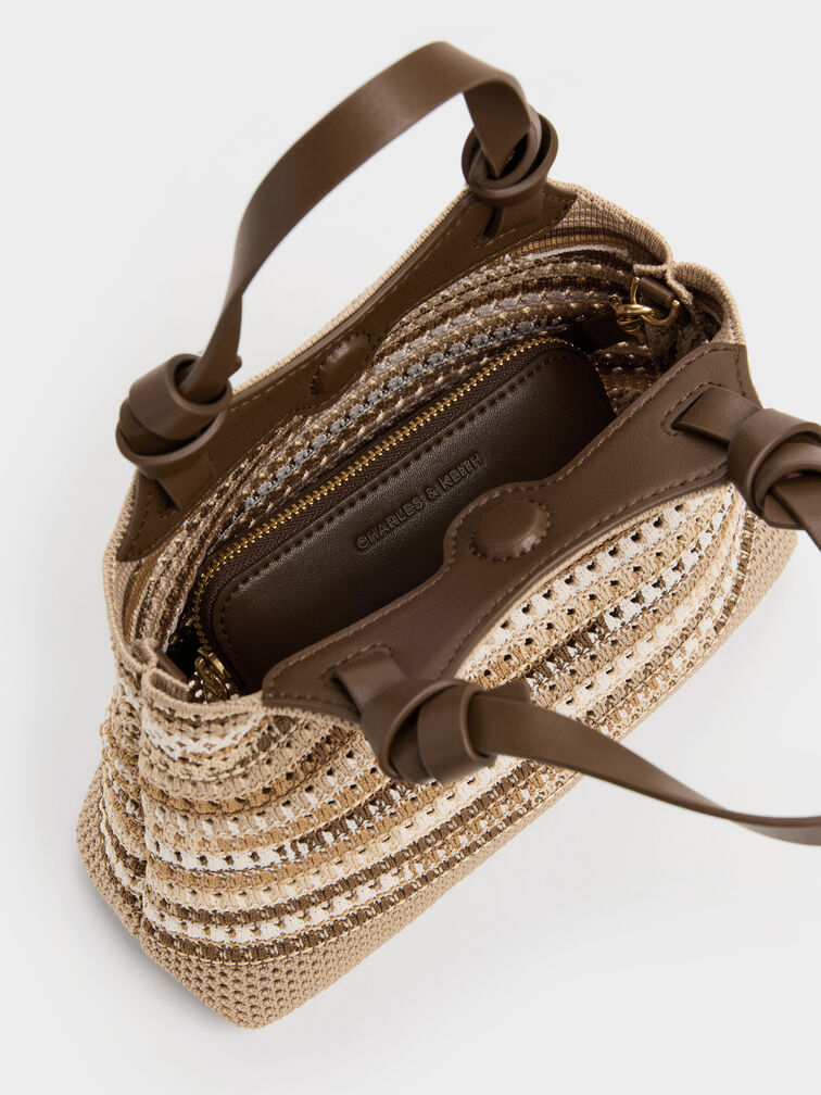 Mini Ida Multi-Stripe Knitted Tote Bag, Multi Brown, hi-res