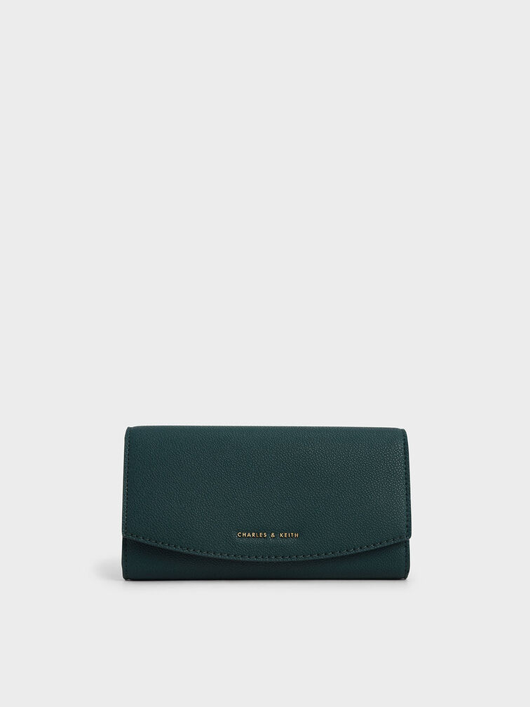 Curved Front Flap Wallet, Green, hi-res