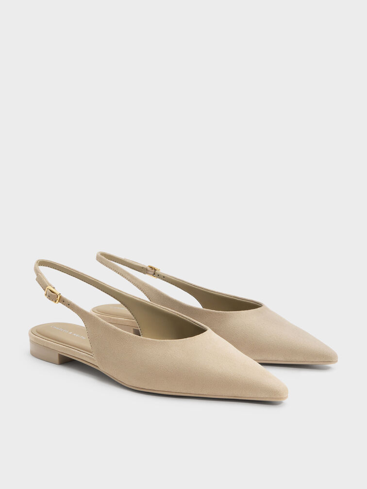 Emelia Faux Suede Slingback Flats, Beige, hi-res