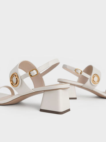 Metallic Accent Trapeze Heel Sandals, Chalk, hi-res
