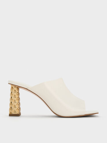 Open Toe Quilted Heel Mules, White, hi-res