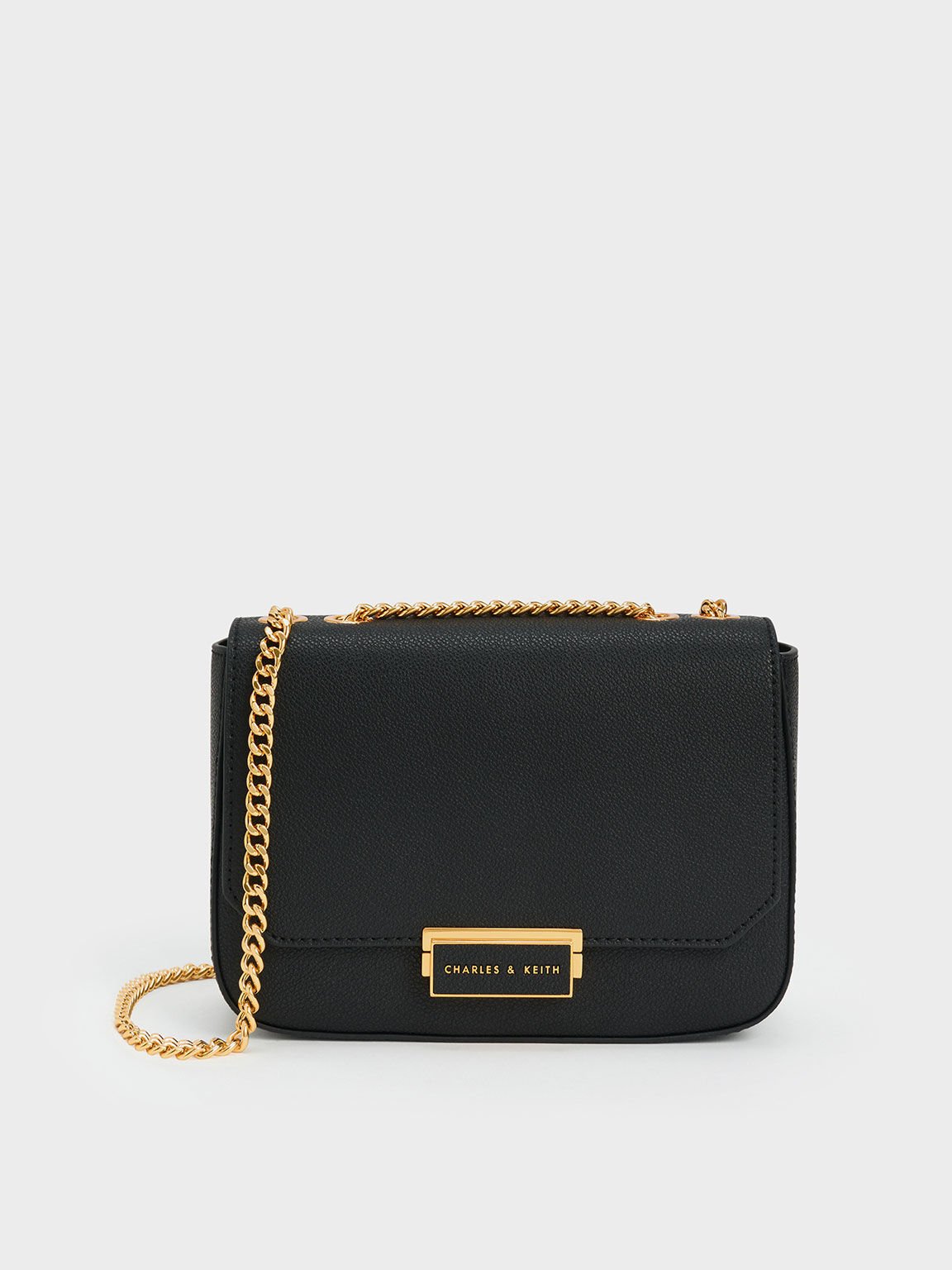 Black Push Lock Chain Handle Bag CHARLES KEITH IN