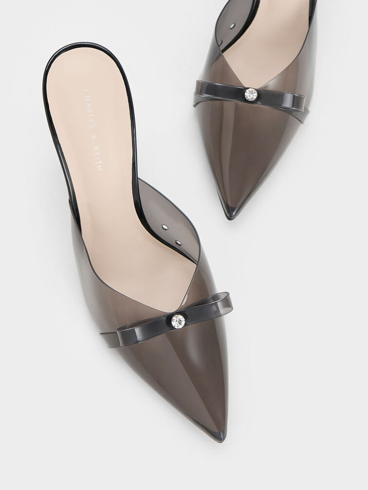 Embellished Bow See-Through Mules, Black, hi-res