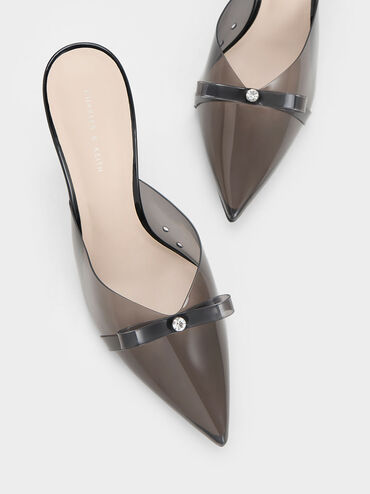 Embellished Bow See-Through Mules, Black, hi-res