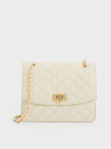 Cressida Quilted Chain Strap Bag, Cream, hi-res