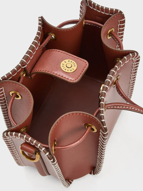 Circe Stitch-Trim Bucket Bag, Mocha, hi-res