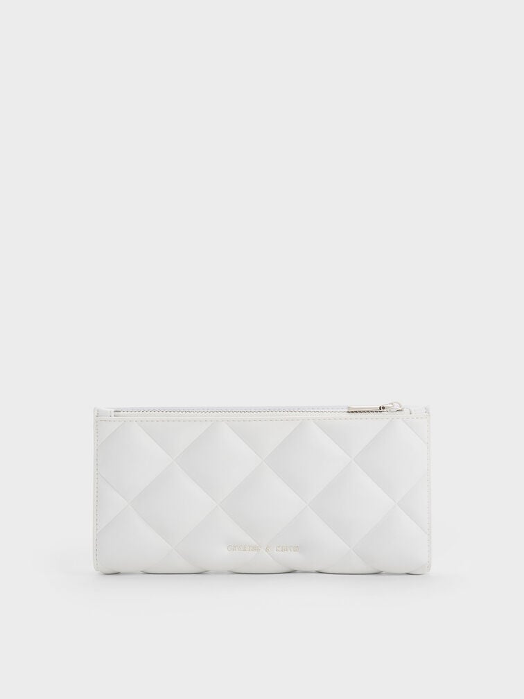 Danika Quilted Long Wallet, White, hi-res