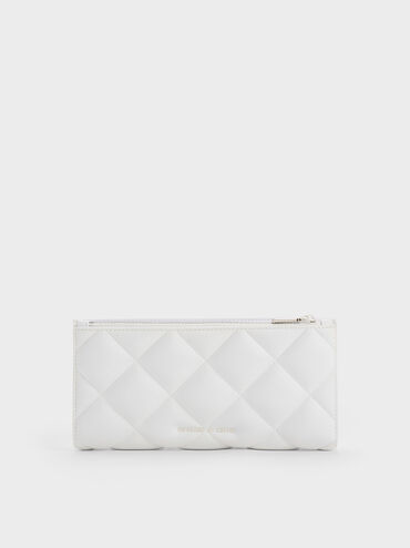 Danika Quilted Long Wallet, White, hi-res