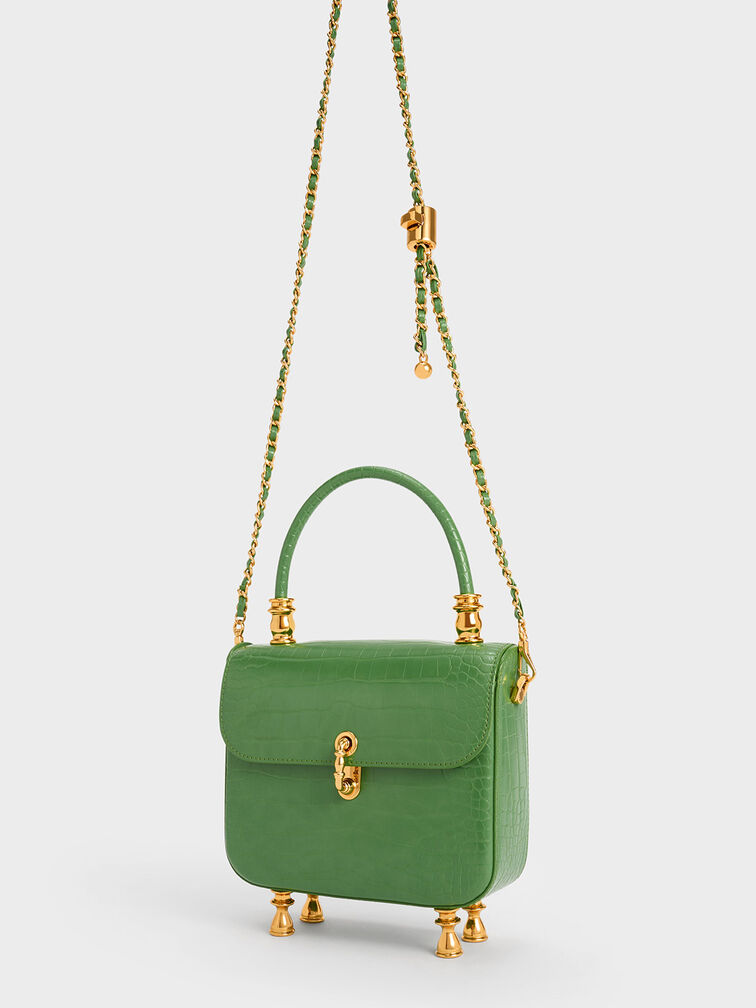 Meriah Croc-Embossed Top Handle Bag, Green, hi-res