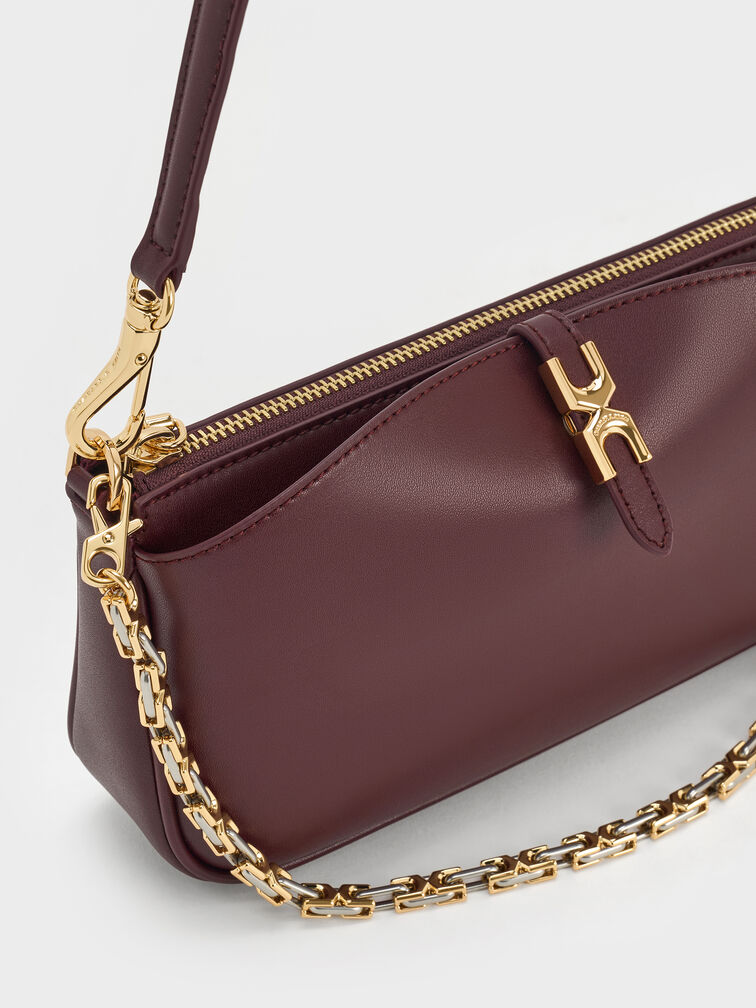 Adalyn Metallic-Buckle Chain-Handle Shoulder Bag, Wineberry Red, hi-res