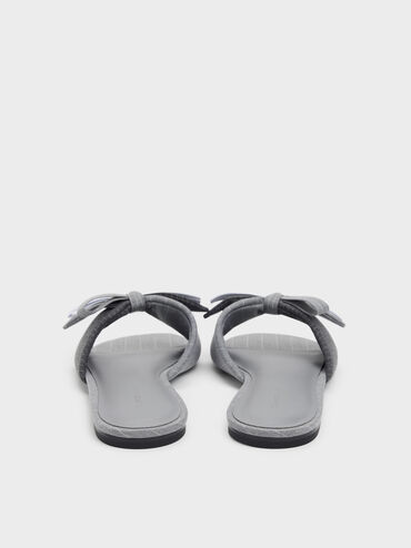 Striped Knot-Bow Slide Sandals, Grey, hi-res