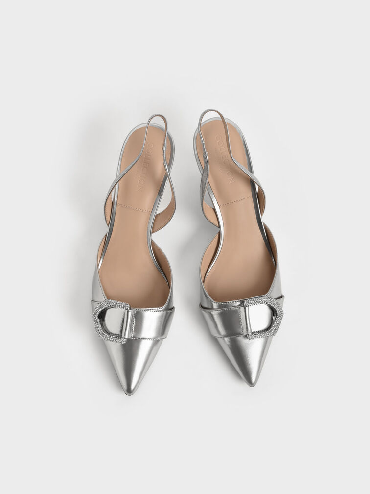 Gabine Gem-Embellished Slingback Pumps, Pewter, hi-res