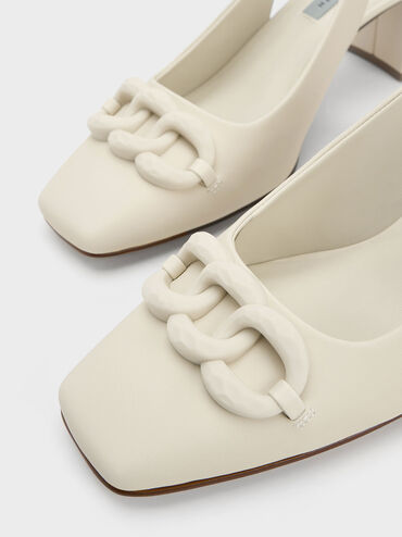 Chunky Chain-Link Slingback Pumps, Chalk, hi-res