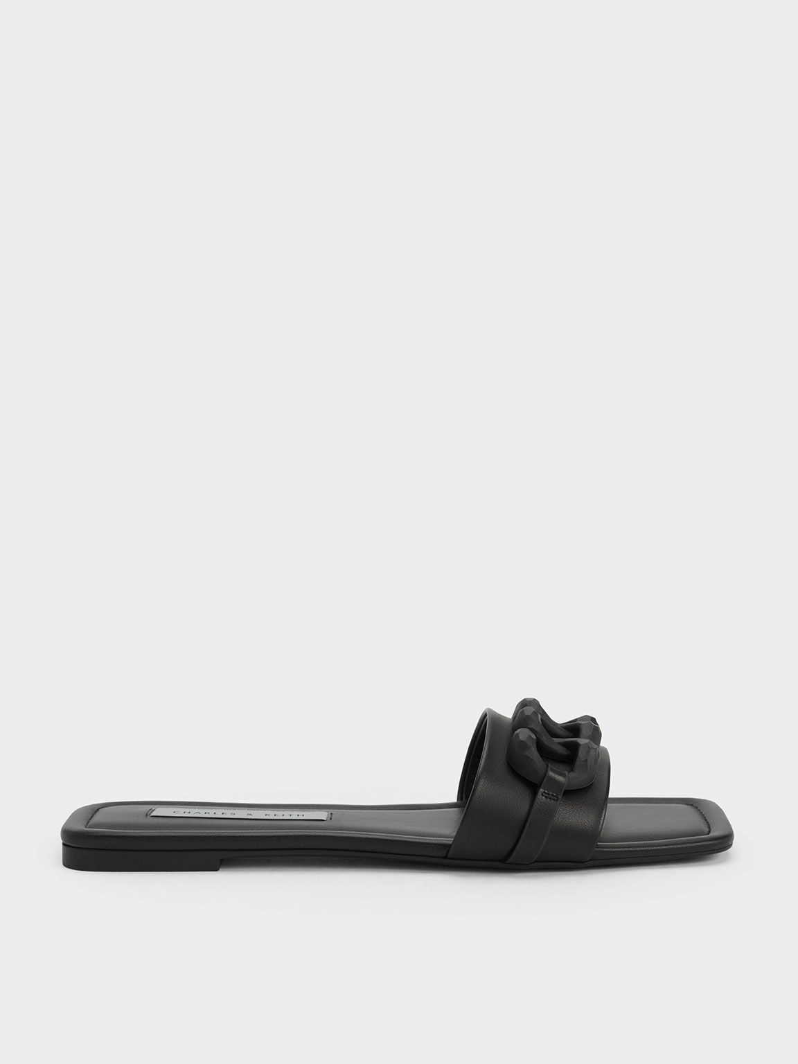 Black Chunky Chain Link Slide Sandals CHARLES KEITH IN