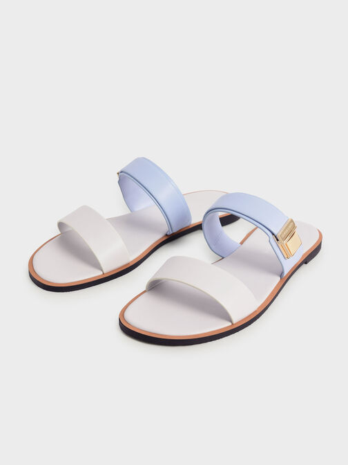 Dove Metallic Buckle Slide Sandals, Light Blue, hi-res