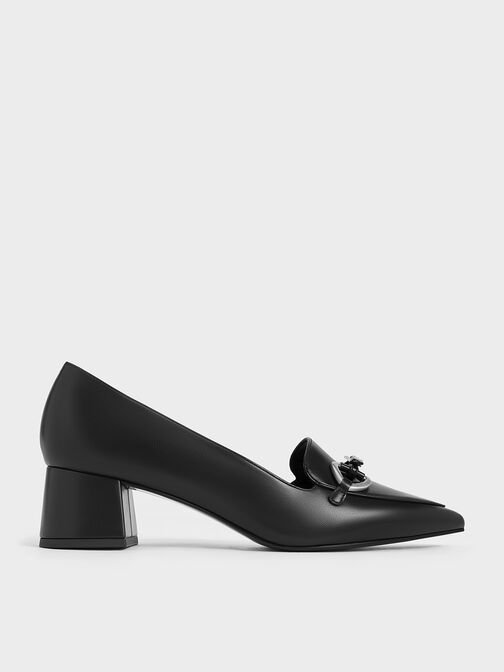 Metallic-Accent Pointed-Toe Block-Heel Pumps, Black, hi-res