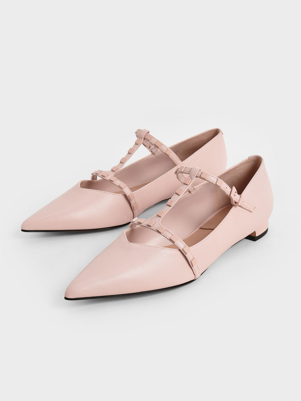 Pink Leather Embellished Strappy Ballerina Flats CHARLES KEITH IN