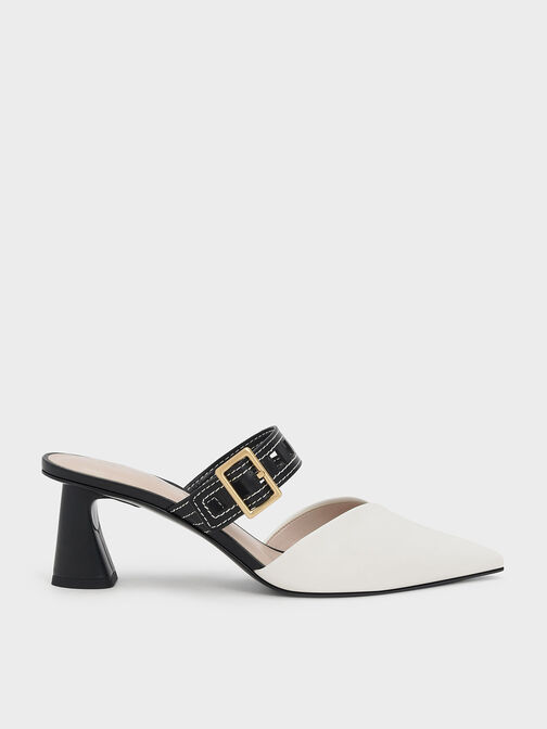 Sepphe Cut-Out Strap Heeled Mule Pumps, White, hi-res