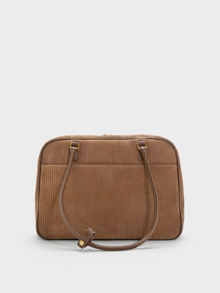 Large Sianna Corduroy Bowling Bag, Mocha Brown, hi-res