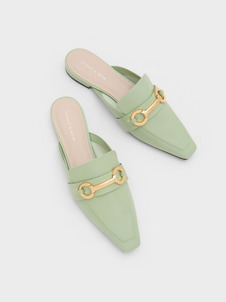 Metallic Accent Tapered Flat Mules, Sage Green, hi-res