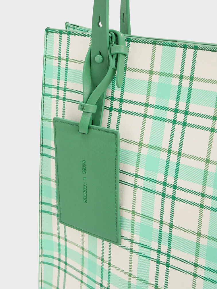 Cyrus Checkered Tote Bag, Green, hi-res