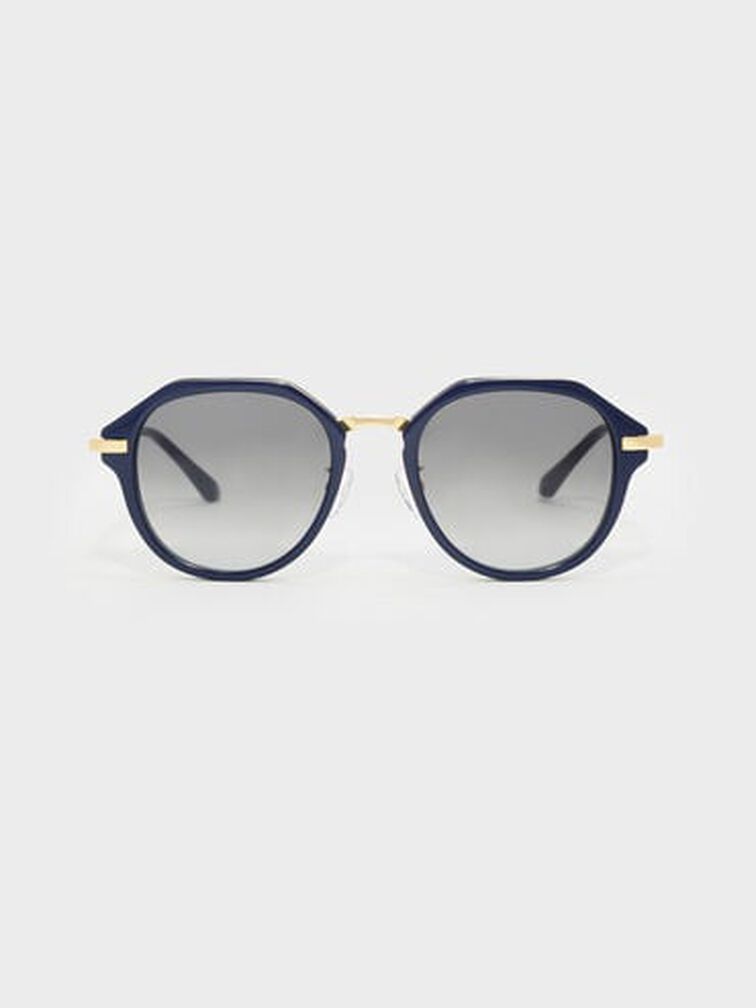 Solana Angular Oval Sunglasses, Navy, hi-res