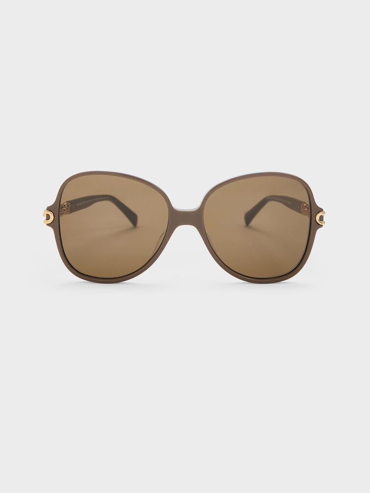 Delaney Recycled Acetate Chain-Link Butterfly Sunglasses, Chestnut Brown, hi-res