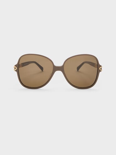 Delaney Recycled Acetate Chain-Link Butterfly Sunglasses, Chestnut Brown, hi-res