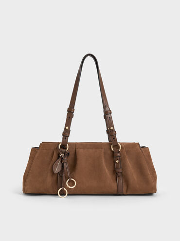 Britton Recycled Suede Elongated Shoulder Bag, Mocha Brown, hi-res