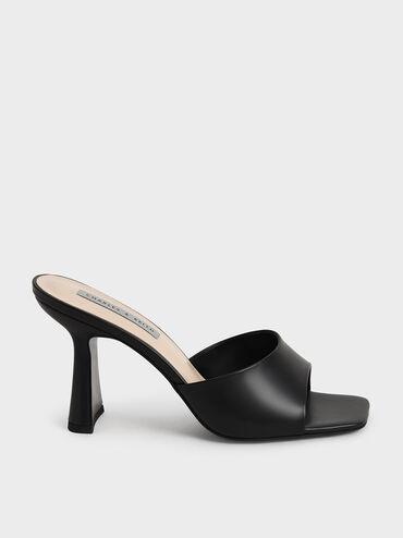 Square Toe Heeled Mules, Black, hi-res