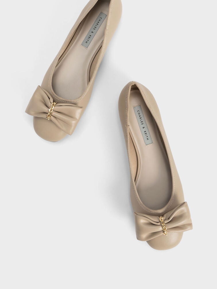Chain-Link Bow Ballerinas, Beige, hi-res