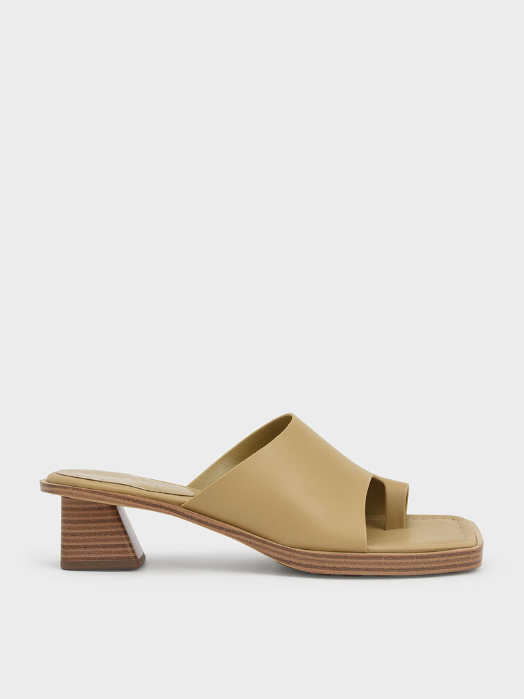 Toe Ring Stacked Heel Sandals, Mustard, hi-res