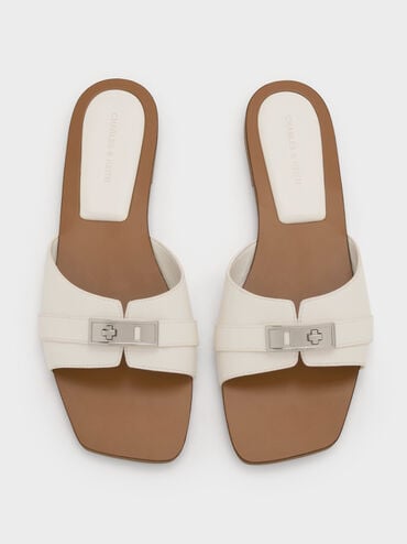 Lando Metallic-Accent Belted Slide Sandals, Chalk, hi-res