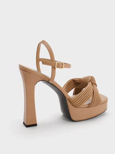 Pleated Knotted Platform Sandals, Sand, hi-res