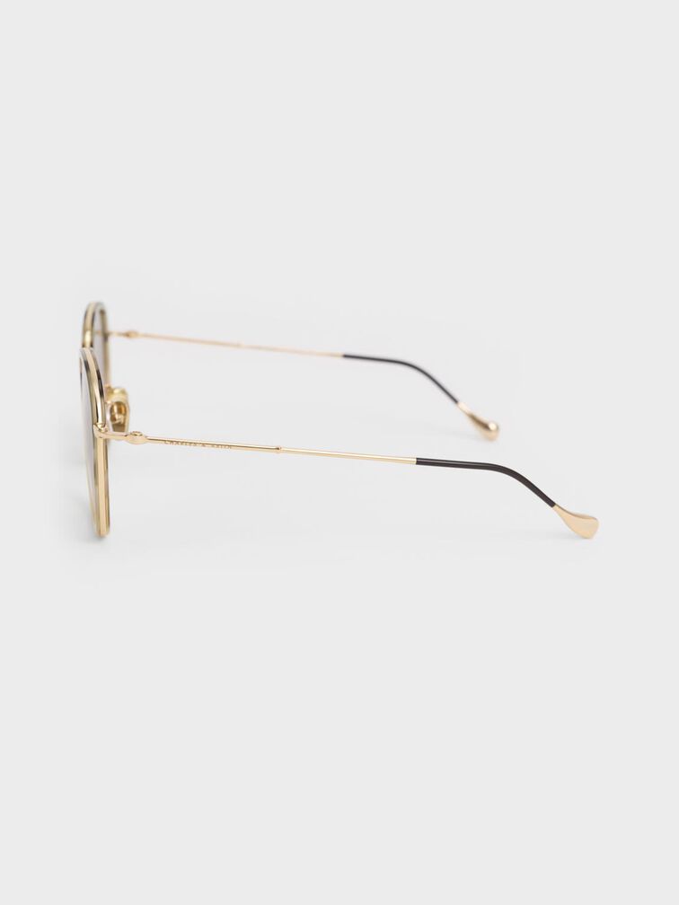 Recycled Acetate Wire-Frame Sunglasses, Taupe, hi-res