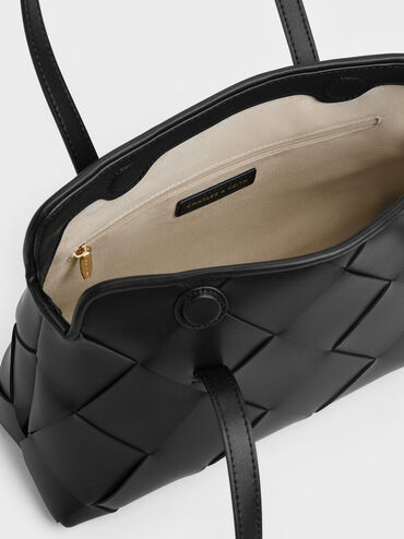 Maribel Woven Trapeze Shoulder Bag, Black, hi-res