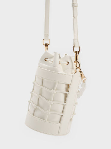 Heart Motif Caged Bucket Bag, Chalk, hi-res