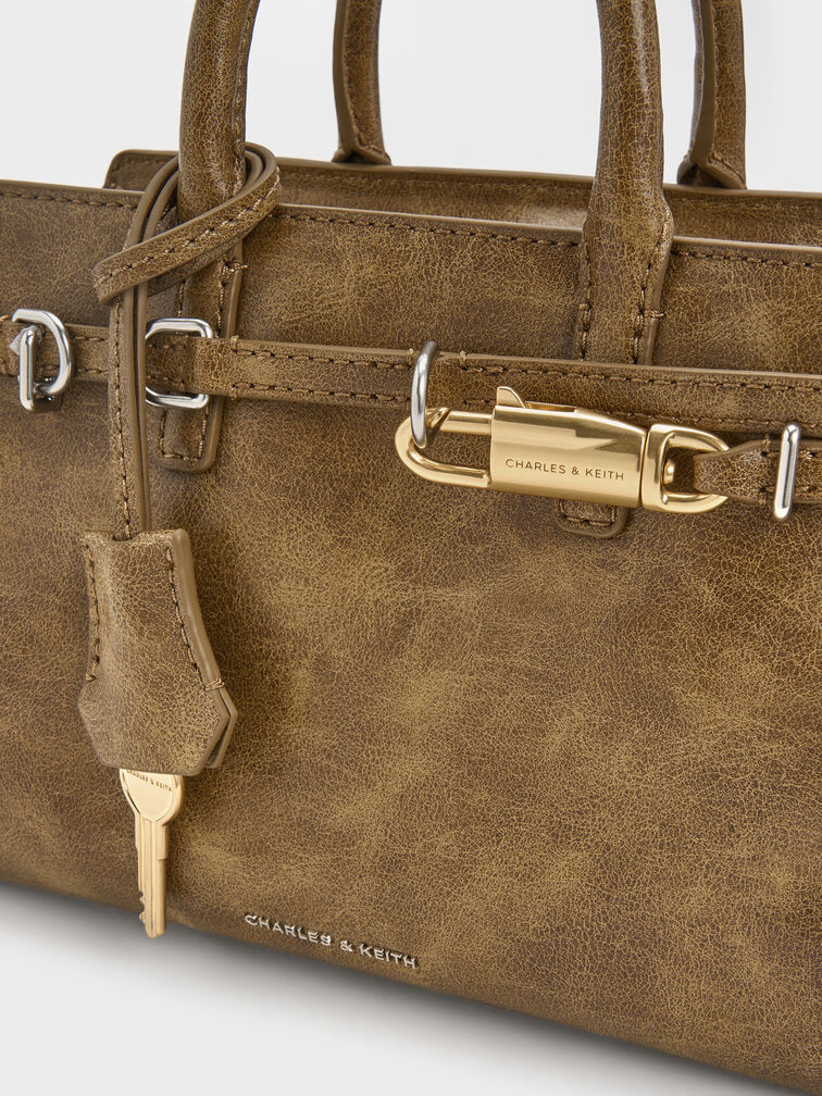 Mini Delfina Belted Tote Bag, Walnut Brown, hi-res